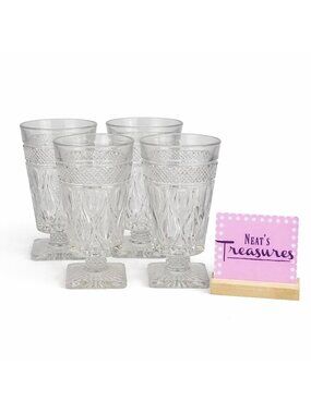 Imperial Glass Ohio CAPE COD CLEAR Stem Square Base Goblet Tea Glasses Set 4
